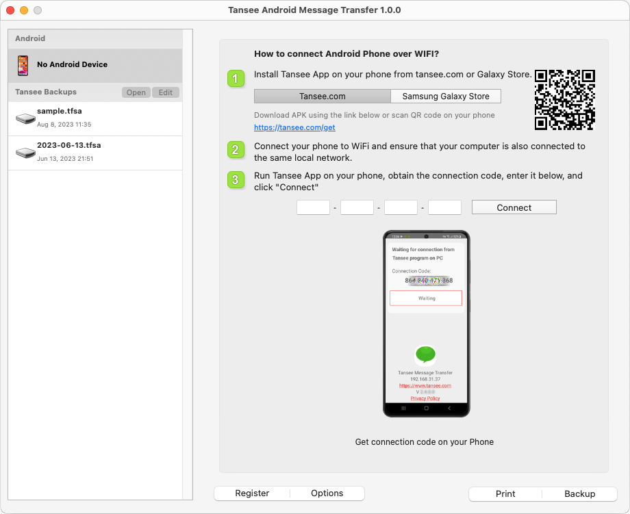 打開  Tansee Android Message Transfer for Mac